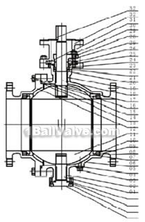 Q647H pneumatic fixed ball valve structural diagram 1